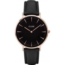 CLUSE La Boheme Rose Gold Black Leather Strap CL18001