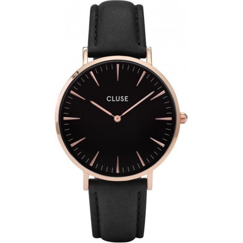 CLUSE La Boheme Rose Gold Black Leather Strap CL18001