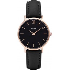CLUSE Minuit Rose Gold Black Leather Strap CL30022