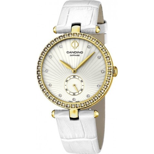 CANDINO Crystals Gold White Leather Strap C4564/1