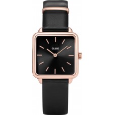 CLUSE La Garconne Rose Gold Black Leather Strap CL60007