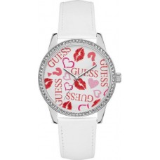 GUESS Crystals White Leather Strap W1206L1
