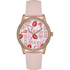 GUESS Crystals Rose Gold Pink Leather Strap W1206L3