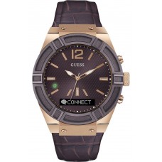 GUESS CONNECT Rose Gold Brown Rubber Strap C0001G2