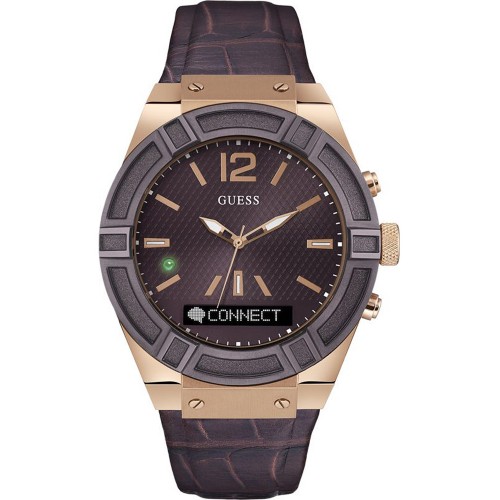 GUESS CONNECT Rose Gold Brown Rubber Strap C0001G2