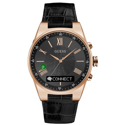 GUESS CONNECT Rose Gold Black Leather Strap C0002MB3