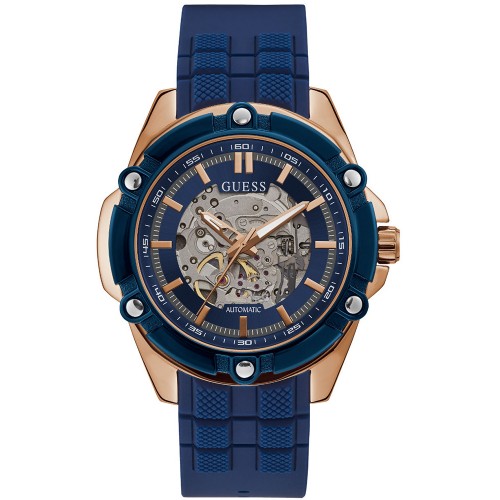 GUESS Bolt Automatic Blue Rubber Strap GW0061G3