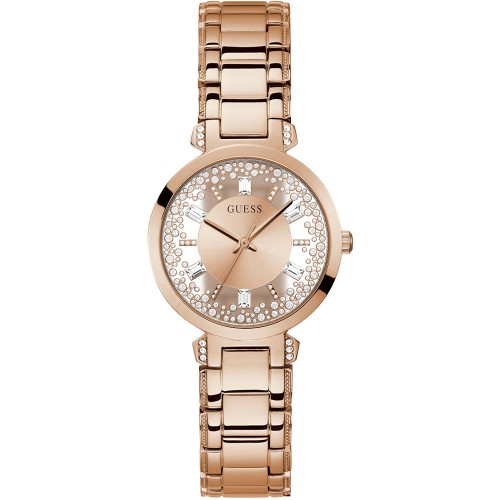 GUESS Crystals Clear Rose Gold Stainless Steel Bracelet GW0470L3