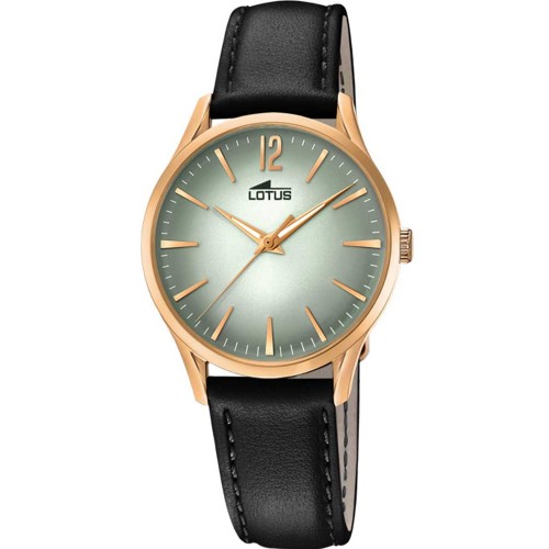 LOTUS Rose Gold Black Leather Strap L18407-5