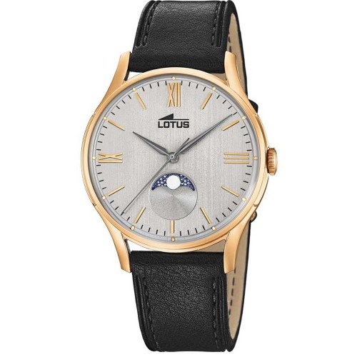 LOTUS Rose Gold Black Leather Strap L18428-1