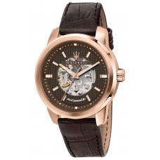 MASERATI Successo Automatic Brown Leather Strap R8821121001