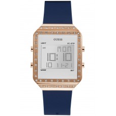 GUESS Digital Crylstals Rose Gold Blue Rubber Strap W1224L3