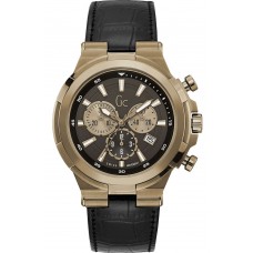 GUESS Collection Gold Black Leather Chronograph Y23012G2