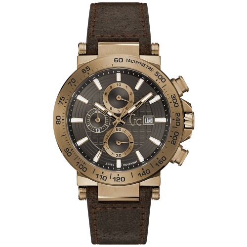 GUESS Collection Brown Leather Chronograph Y37001G5