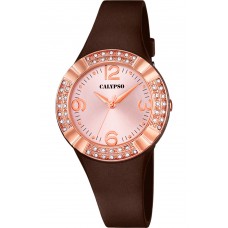 CALYPSO Crystals Brown Rubber Strap 5659-3