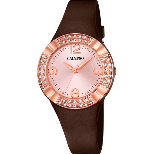 CALYPSO Crystals Brown Rubber Strap 5659-3