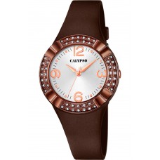 CALYPSO Crystals Brown Rubber Strap 5659-7