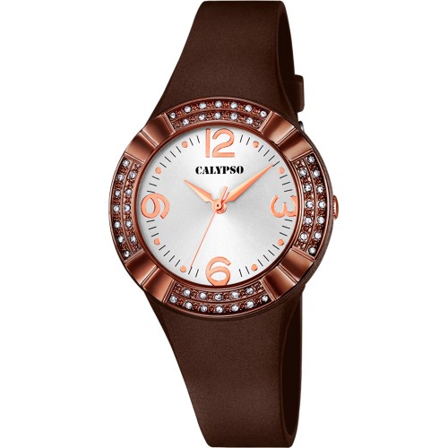 CALYPSO Crystals Brown Rubber Strap 5659-7