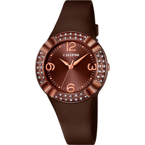 CALYPSO Crystals Brown Rubber Strap 5659-8