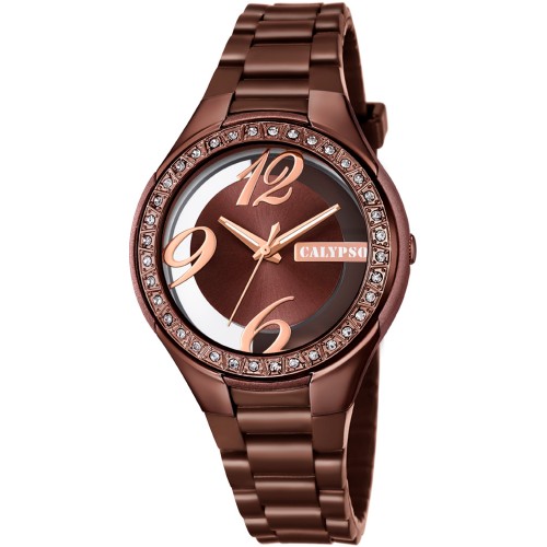 CALYPSO Crystals Brown Rubber Strap 5679-A