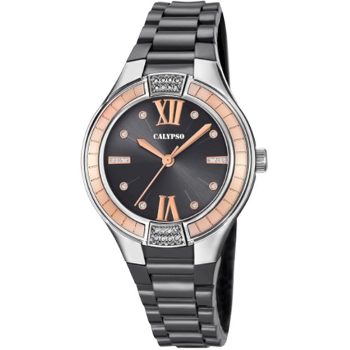 CALYPSO Crystals Grey Rubber Strap 5720-4
