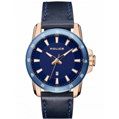 POLICE Tromso Rose Gold Blue Leather Strap 15526JSRBL-03